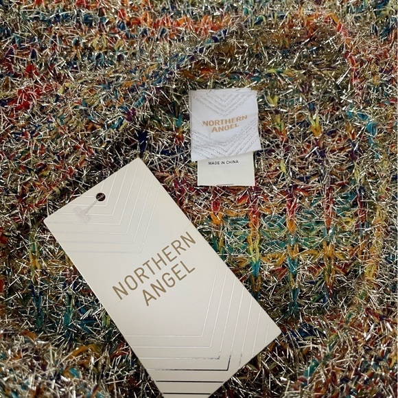 NWT Northern Angel Gold Metallic Tinsel Crew Neck Chunky Sweater Large - Picture 3 of 4